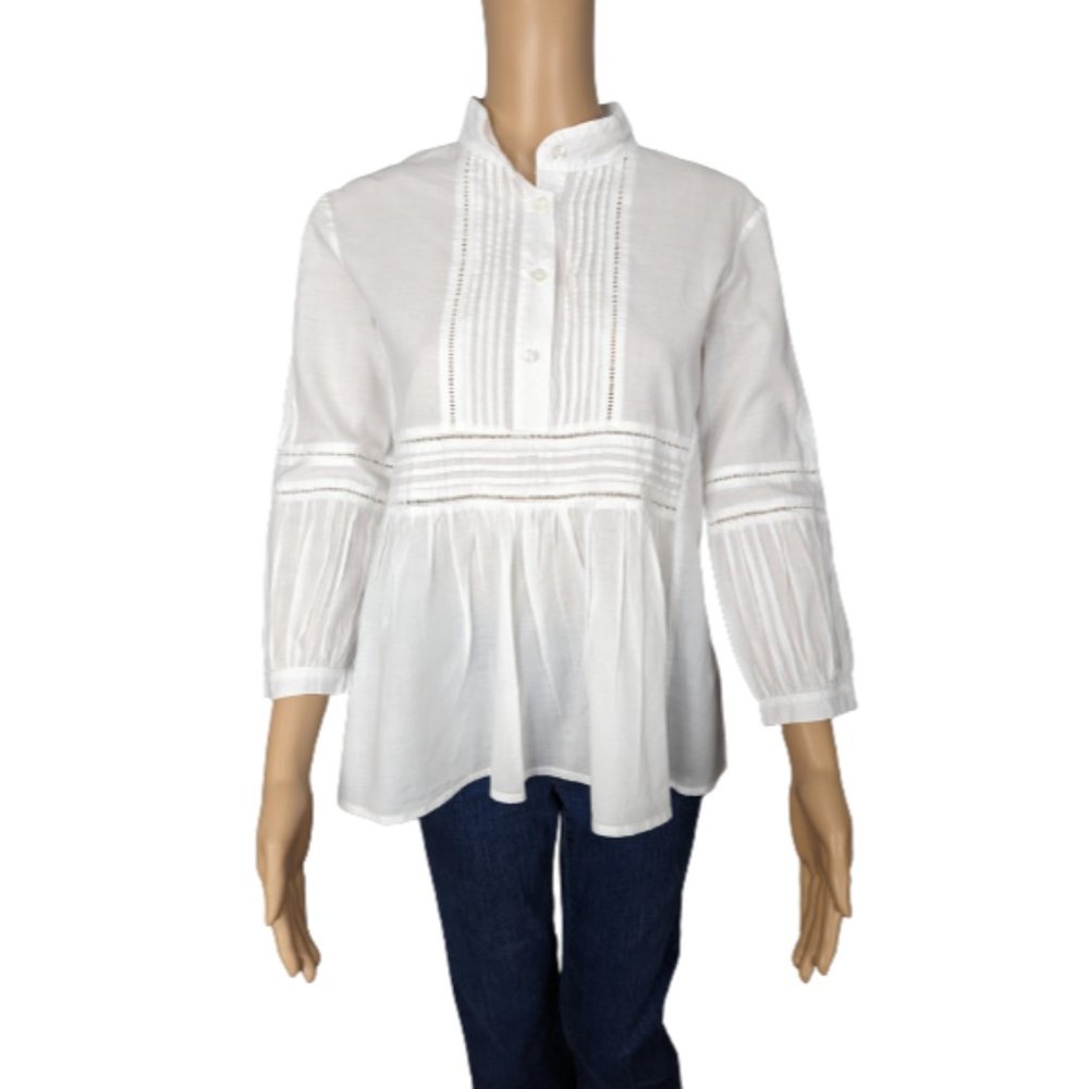 Vineyard Vines White Pintuck Ladderlace Blouse XS